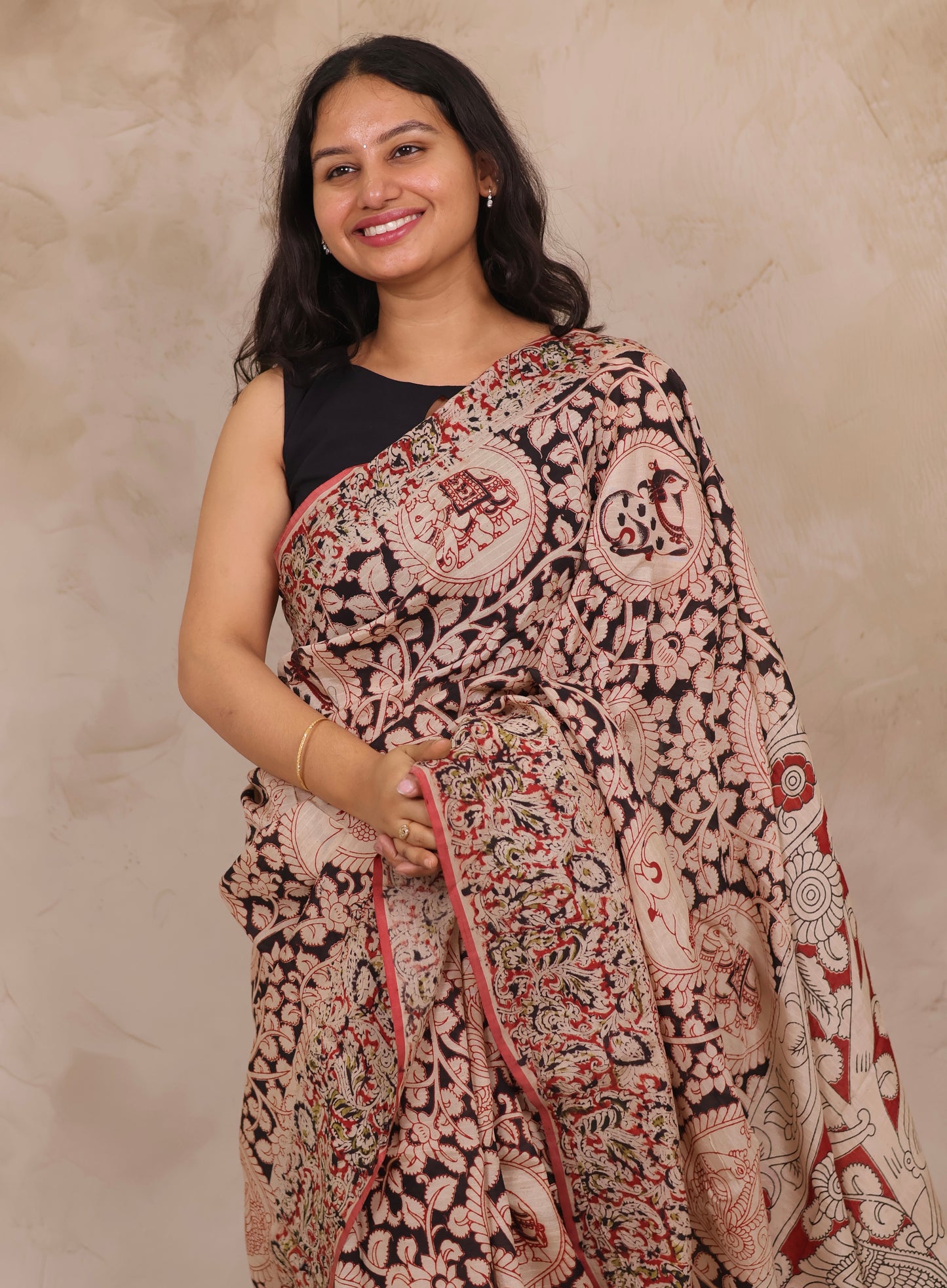 Hand Block Printed Kalamkari Chennur Silk Saree