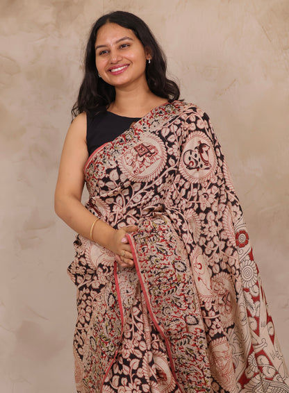 Hand Block Printed Kalamkari Chennur Silk Saree