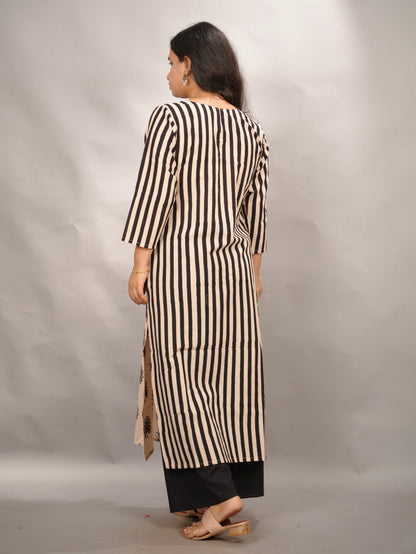 Cream Ajrakh Pattern Hand Block printed Kurti | Looms & Tassels
