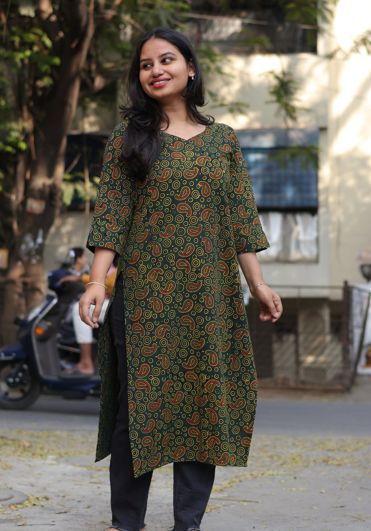 Green Ajrakh Hand Block Printed Kurti