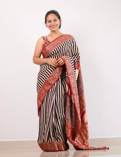 Ajrakh Dola Silk Saree