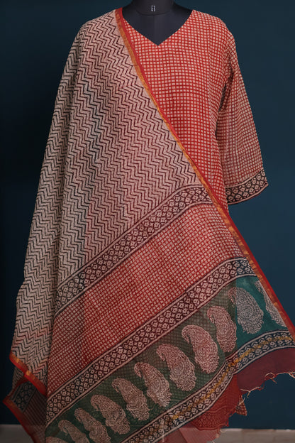 Handblock printed kota 3 piece suit (stitched)