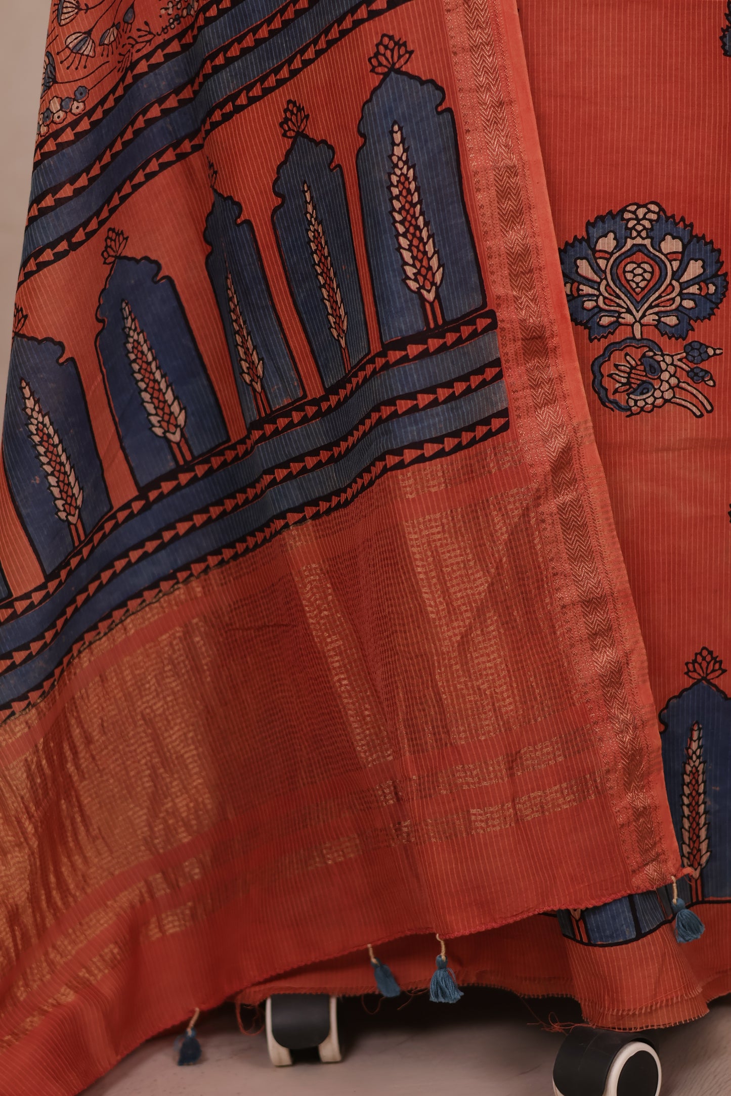 Maheswari Silk Cotton Ajrakh Handblock Printed 2 Piece Suit Set | Looms & Tassels
