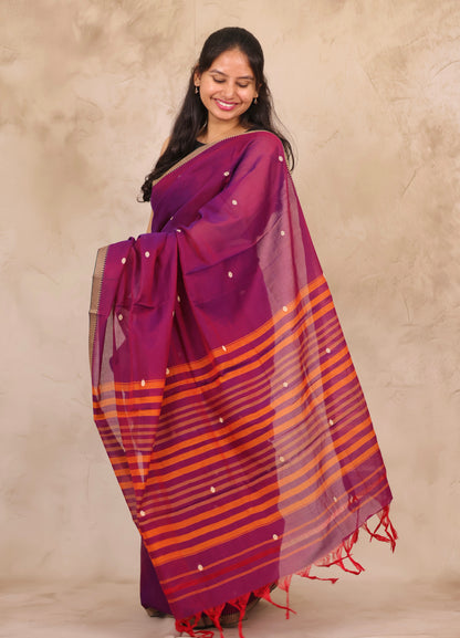Purple Narayanpet Cotton Saree With Butta Weaving | Looms & Tassels