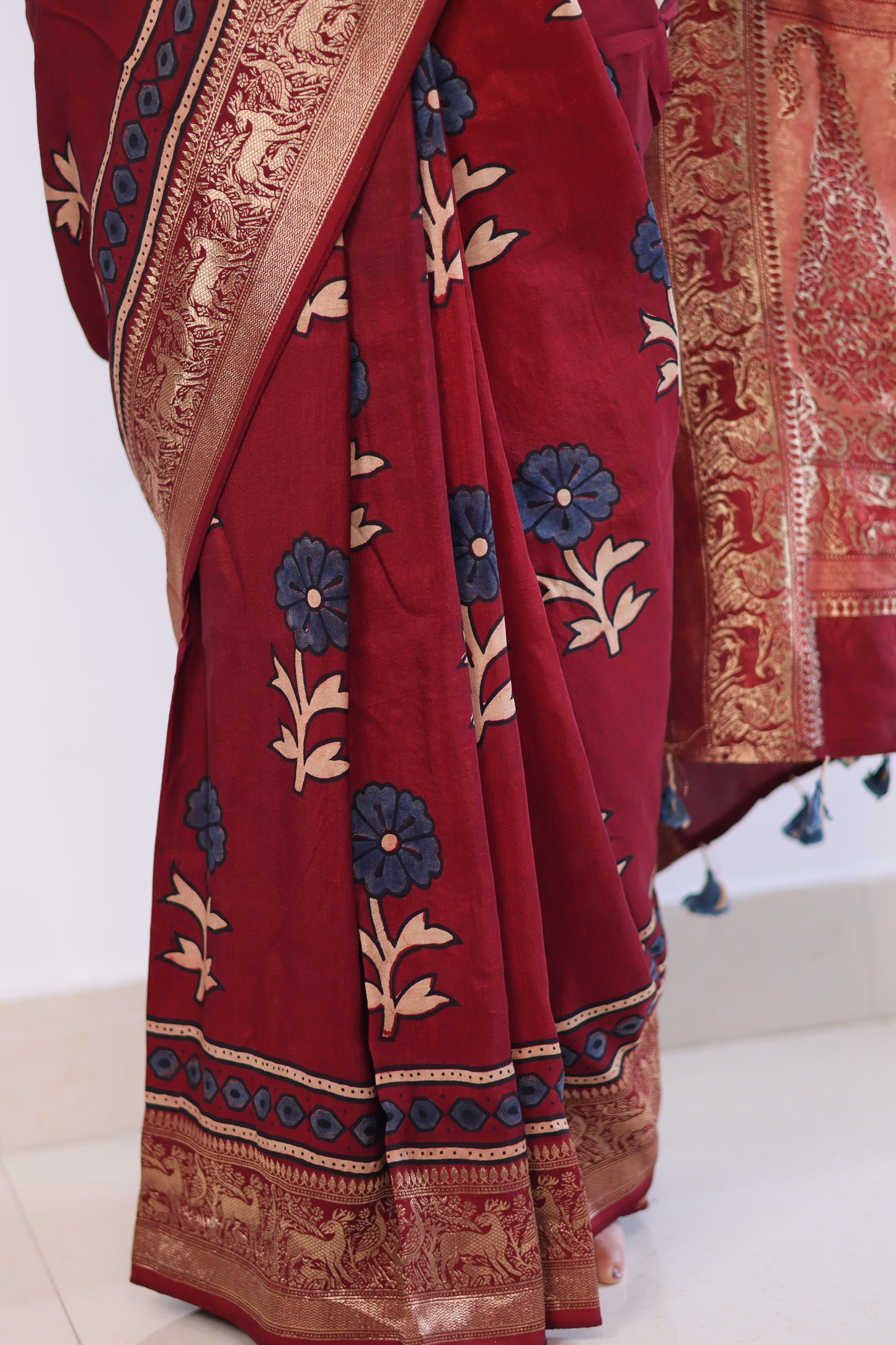 Ajrakh Dola Silk Saree