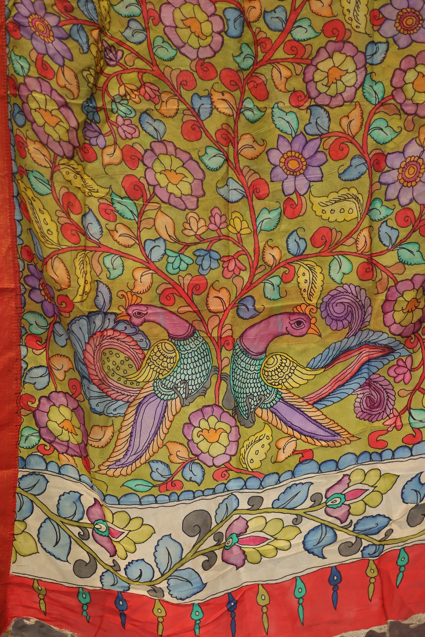Green Pen Kalamkari chennur silk duppata