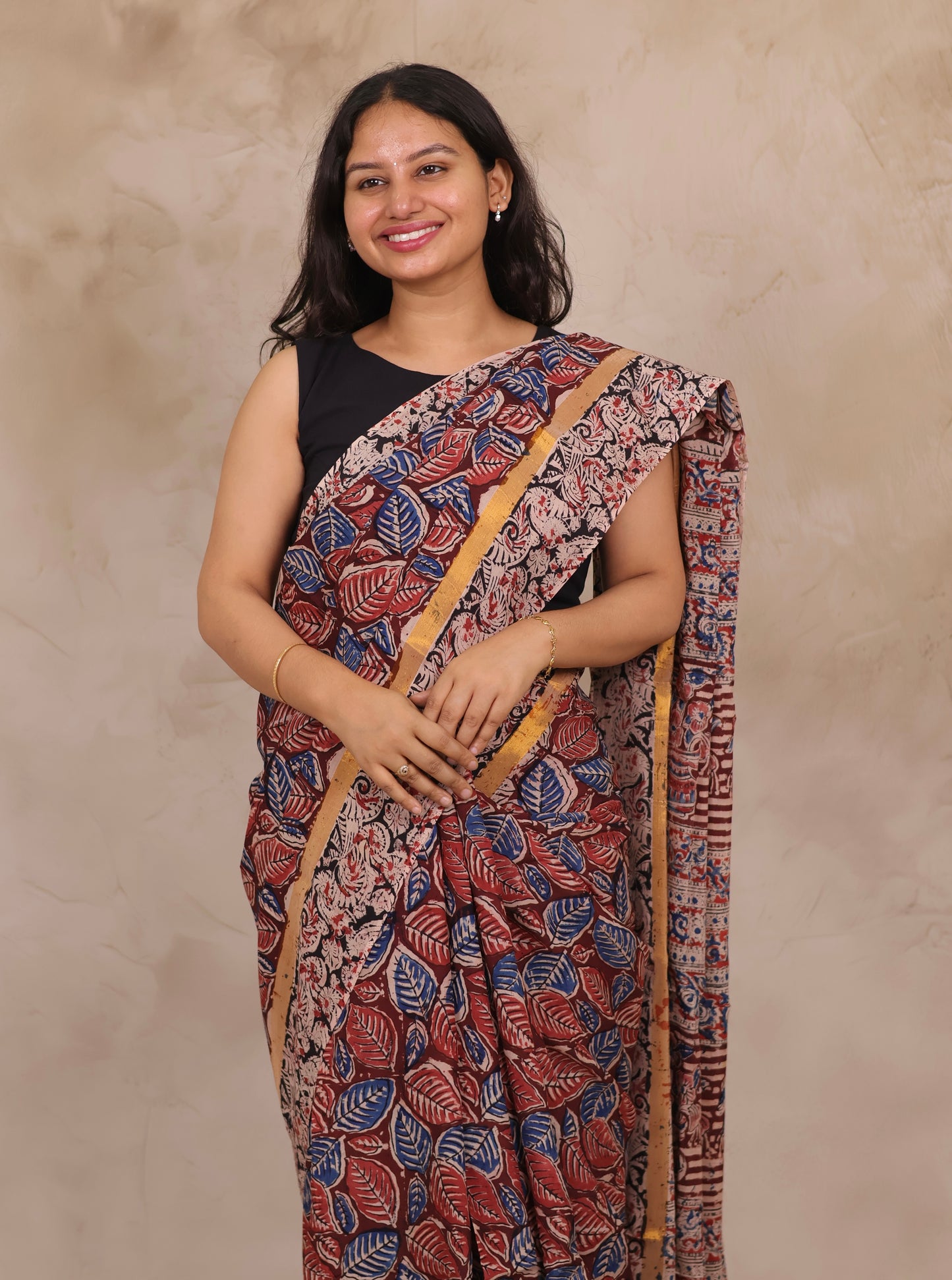 Hand Block Printed Kalamkari Chennur Silk Saree