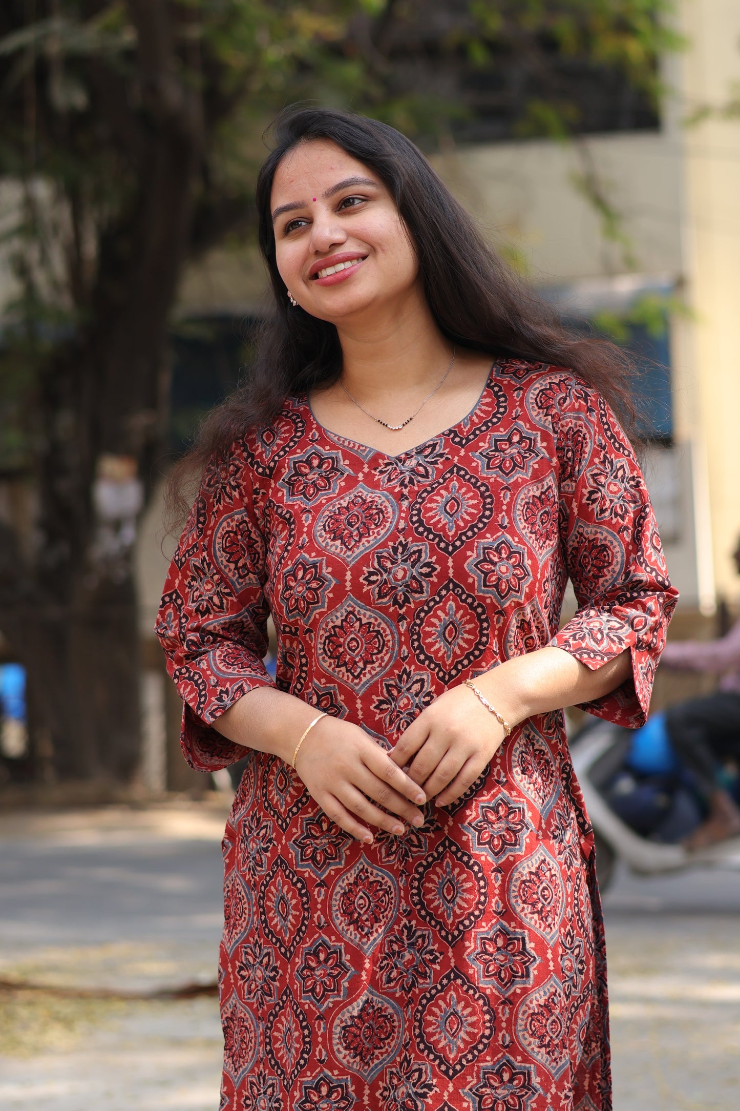 Maroon Ajrakh Hand Block Printed Kurti