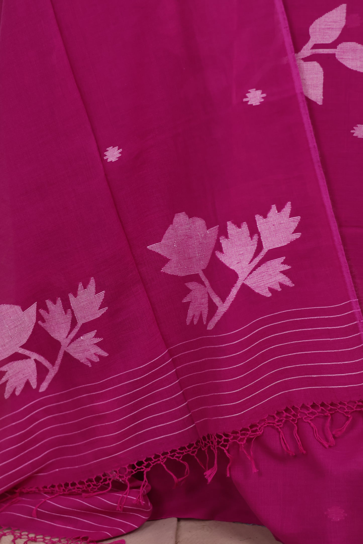 Magenta Handwoven Jamdhani weaving pure Malai cotton 2 piece suit sets | Looms & Tassels