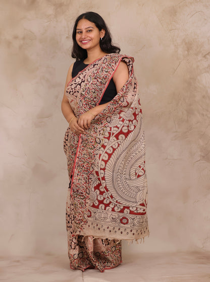 Hand Block Printed Kalamkari Chennur Silk Saree
