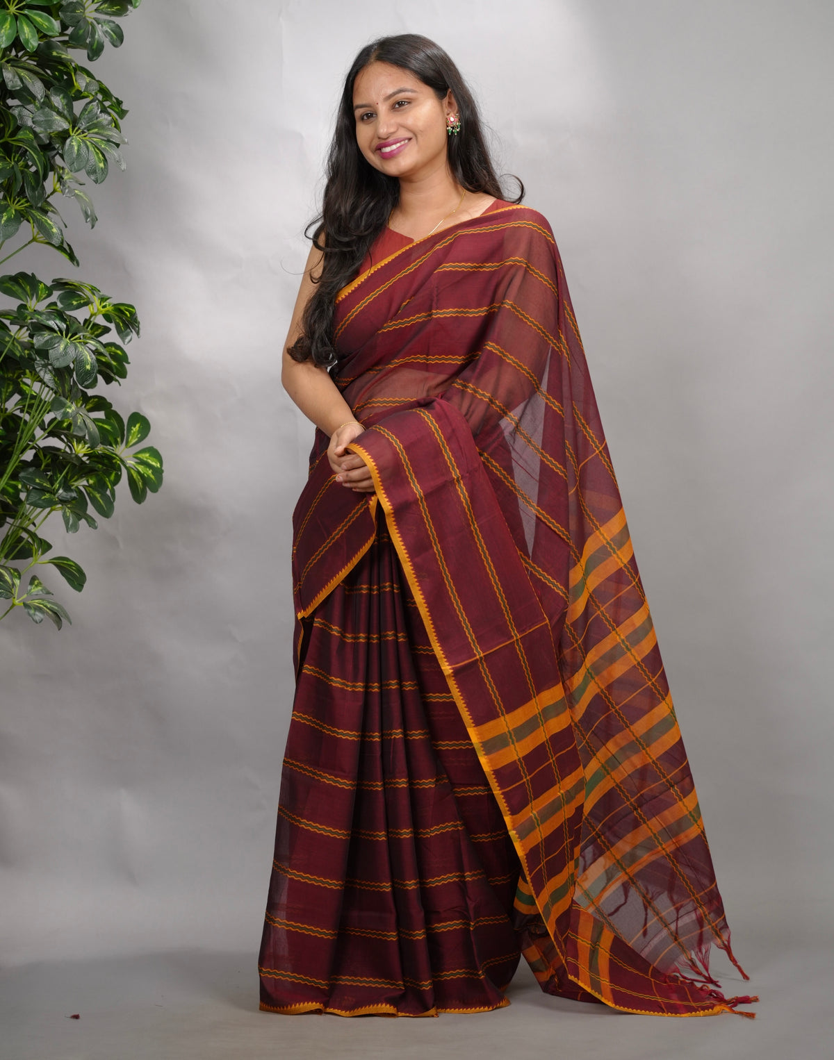 Maroon Narayanpet Cotton Saree | Looms & Tassels