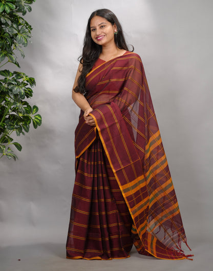 Maroon Narayanpet Cotton Saree | Looms & Tassels