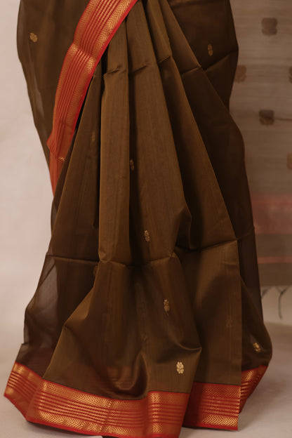 Mehendi Green  Handloom Maheswari Silk Cotton Sarees | Looms & Tassels