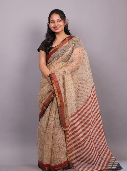 Bagru Hand block printed Kota Doria Saree
