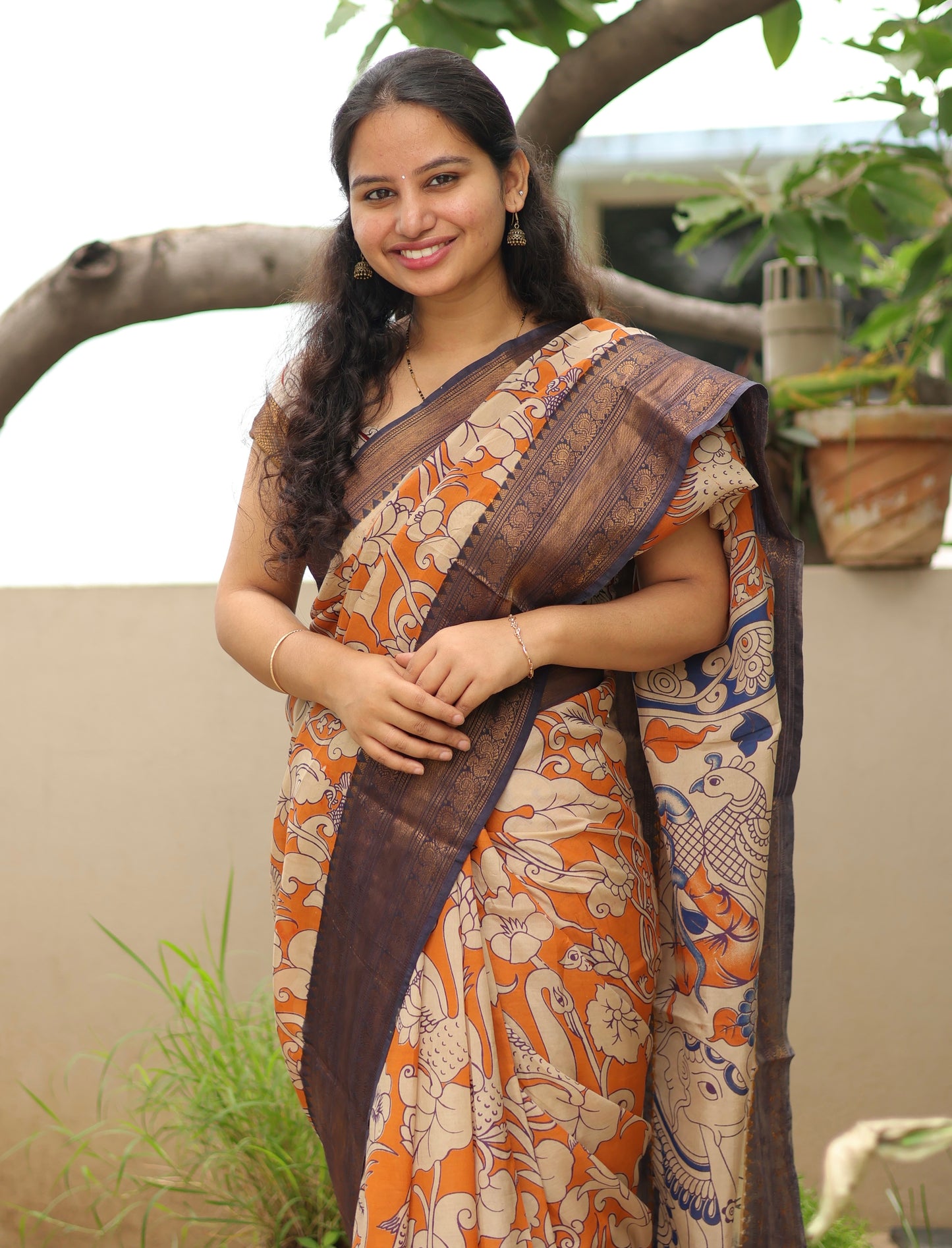 Kanchi border Kalamkari chennur silk saree