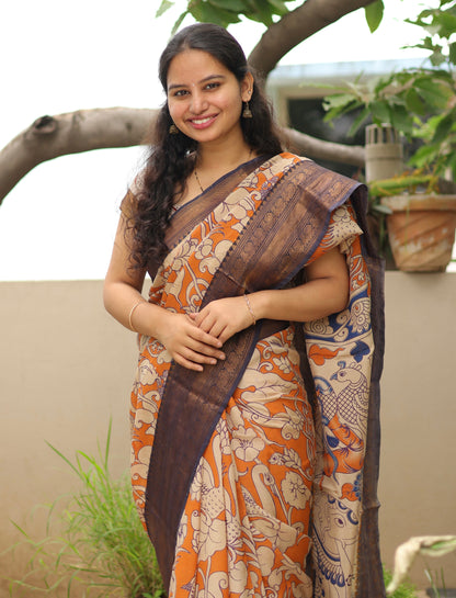 Kanchi border Kalamkari chennur silk saree