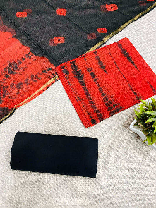 Handblock printed pure kota doria cotton 3 piece suit set