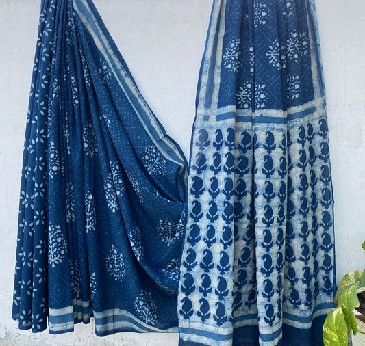 Bagru Handblock printed MulMul cotton saree