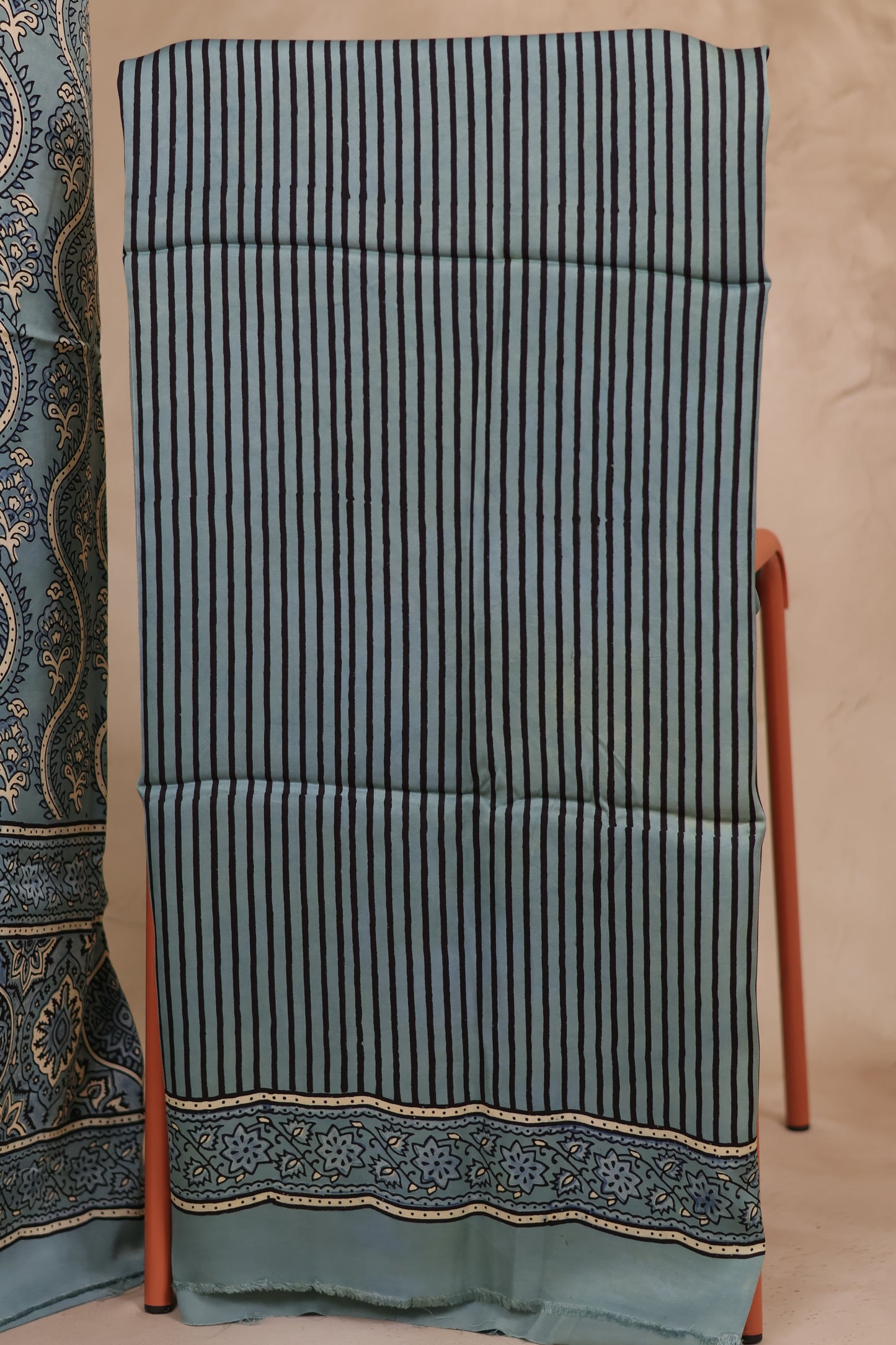 Sky Blue Ajrakh Hand Block Printed Natural Dyed Modal Silk 2 Piece Suit Set | Looms & Tassels