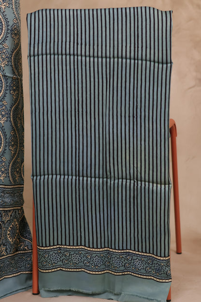 Sky Blue Ajrakh Hand Block Printed Natural Dyed Modal Silk 2 Piece Suit Set | Looms & Tassels