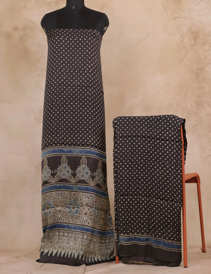 Black Ajrakh Hand Block Printed Natural Dyed Modal Silk 2 Piece Suit Set | Looms & Tassels