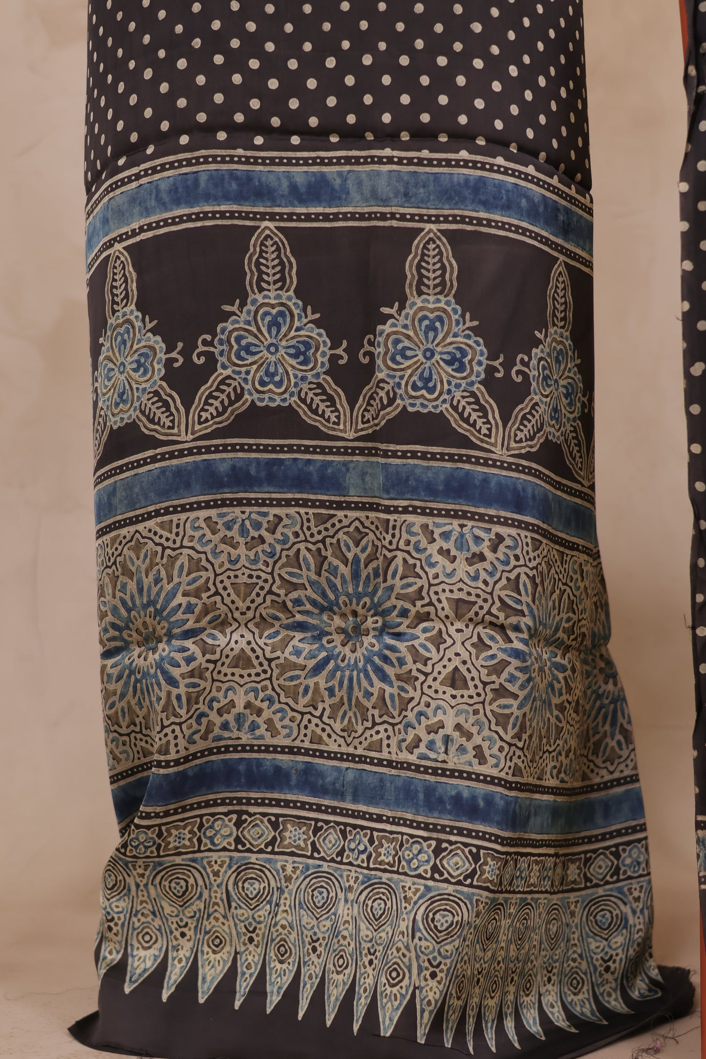Black Ajrakh Hand Block Printed Natural Dyed Modal Silk 2 Piece Suit Set | Looms & Tassels