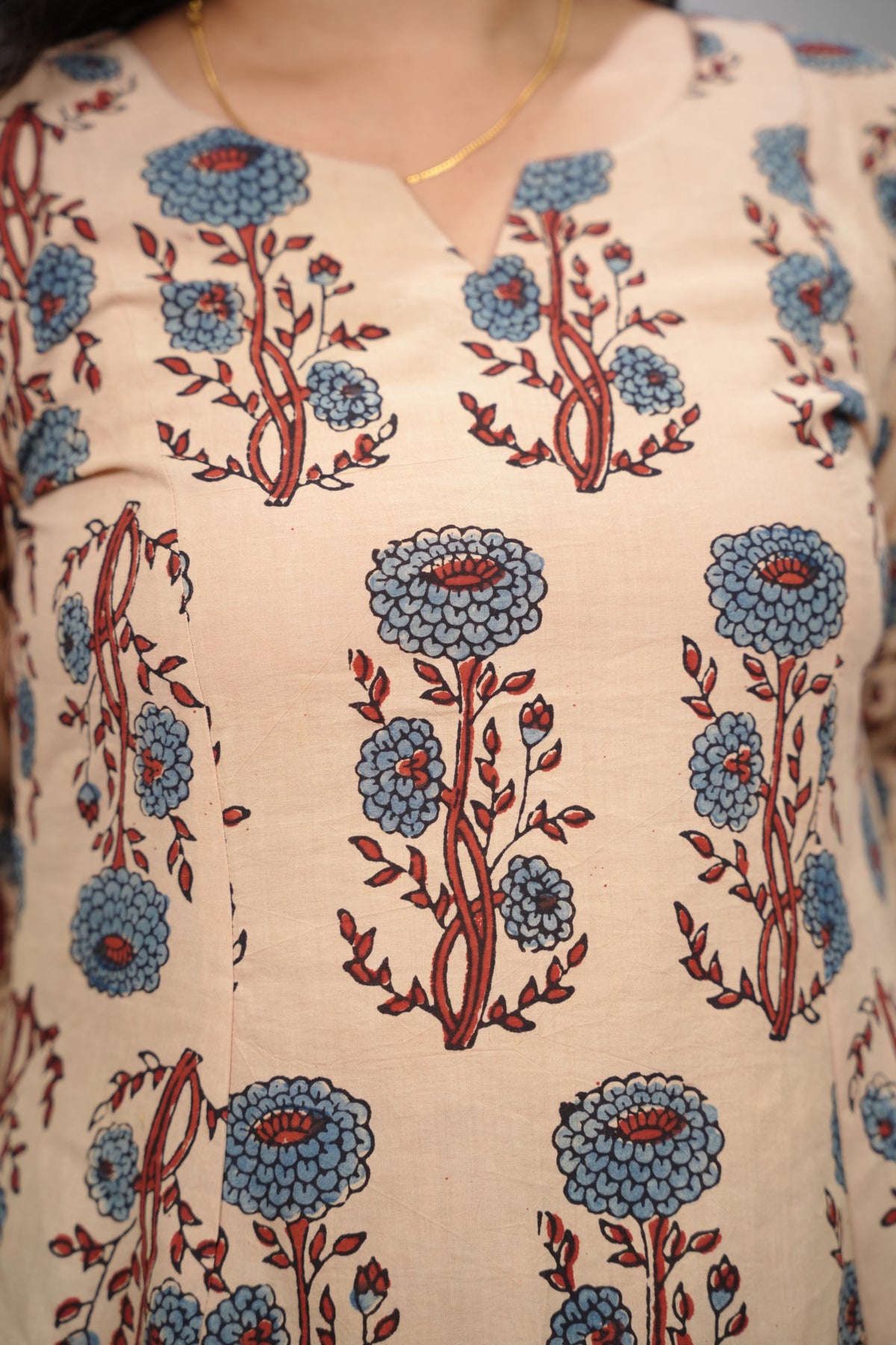 Cream Ajrakh Handblock Printed Kali Kurti Co-ord Set (Pure Cotton ) | Looms & Tassels